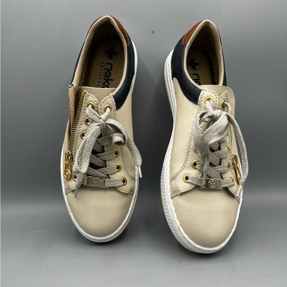 Rieker Cream and Black Casual Sneakers